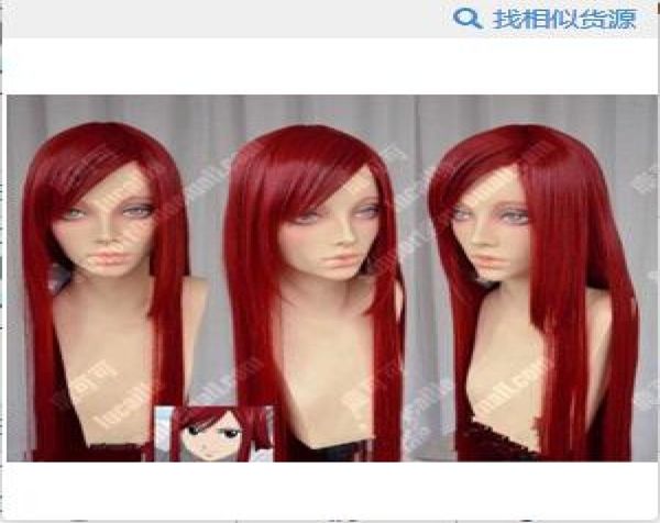 

fairy tail erza scarlet dark red 100cm straight cosplay party wig8300034, Black