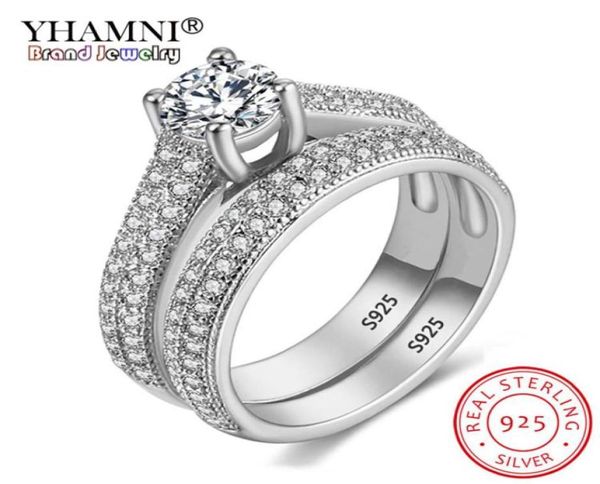 

yhamni with certificate luxury original 925 silver wedding ring set have s925 logo dazzle zirconia diamond band rings for women 2p2849157, Slivery;golden