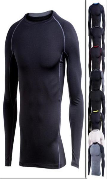 

brand men quick dry compression t shirt long sleeves training jogger fitness clothing gym athletic exercise sport t shirt for men8869460, White;black