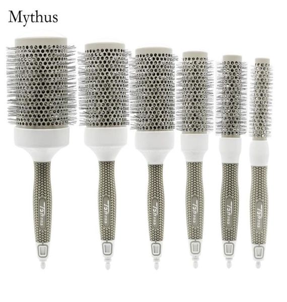 

6 sizes professional nano ceramic air rolling brush rubber tip handle curling straightening hair round brush sets for salon4192675, Silver