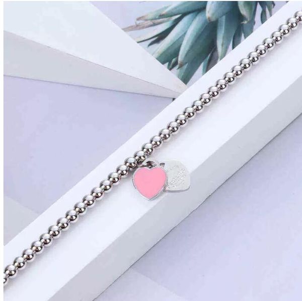 

designer luxury personality round bead fashion bracelet 925 sterling silver heart enamel blue heart red heart love, Black