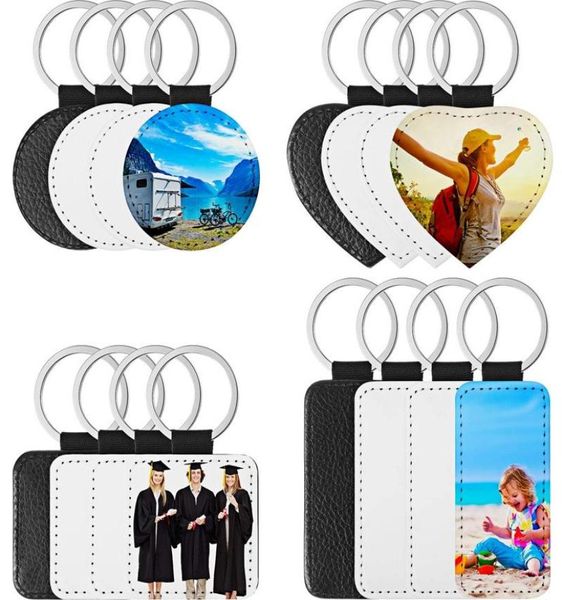 

keychains 16 pieces sublimation blanks keychain pu leather heat transfer keyring keyrings diy craft5610360, Silver