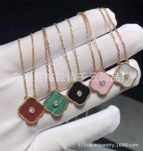 

high edition 925 sterling silver four leaf necklace for women 18k rose gold natural fritillaria agate lucky grass pendant collar chain