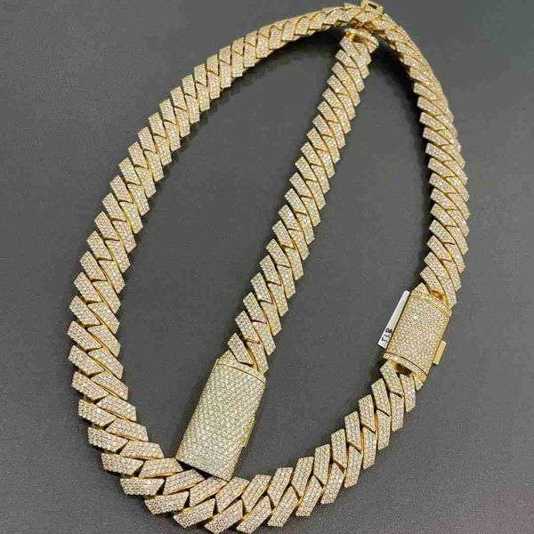 

3 rows hip hop prong setting cuban link chain vvs moissanite diamond necklace, Silver