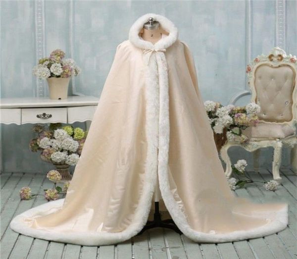 

warm bridal cape wraps custom made winter wedding cloak cape hooded with fur trim short bridal wraps winter jacket coat for br8973366, White