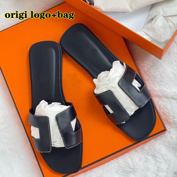 

designer sandals flat heel summer beach flip flops slippers genuine leather brown black women sandal with dust bag 35-42
