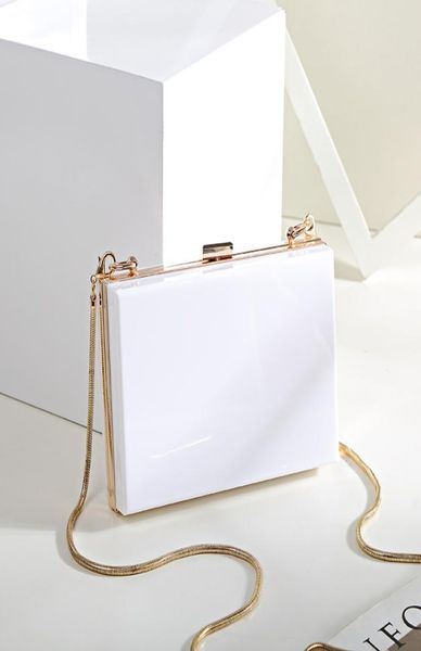 

women solid white acrylic box clutch mini hardcase metal clutches evening bag shoulder bag transparent party handbag purse8741825