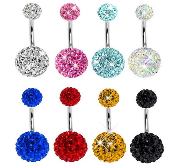 

cz gem crystal ball body jewelry navel belly button bar piercing 10pcslot 10 colors pierce3562126, Silver