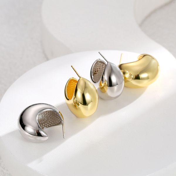 

retro style brass chunky hoop earring jewelry for women gift, Golden;silver