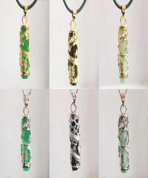 

green jade black agate white gold plated dragon pendant earrings6980853, Silver