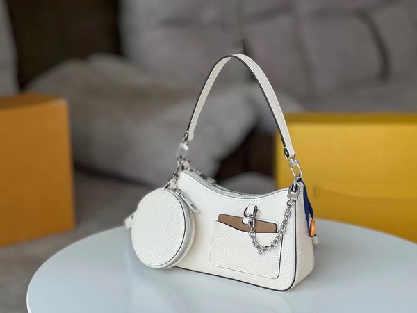 

2023 new designer handbag ladies bag crossbody luxury 1v brand grain bovine leather silver metal chain cosmetic mirror paired with round coi