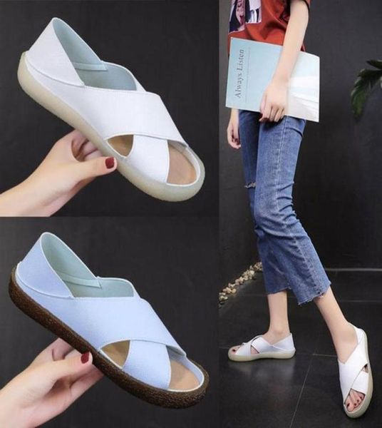 

women sandals 2021 summer retro shoes leather ladies flat sandal for woman soft bottom handmade6207920, Black