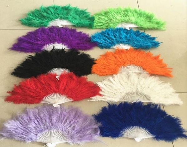 

100pcs lot wedding colors feather folding hand fans dance fan whole1993579