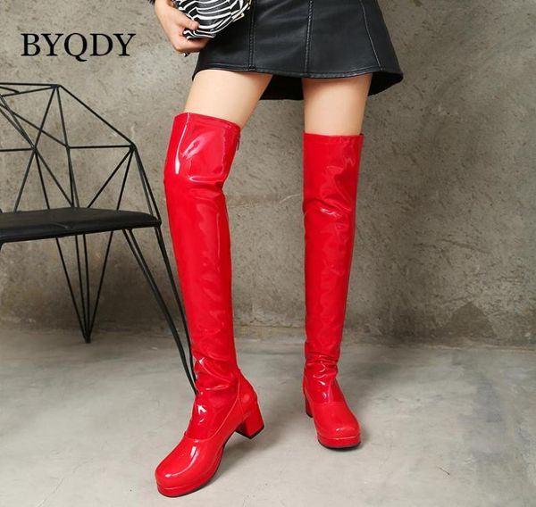 

boots byqdy thigh high women chunky heel round toe fashion over the knee pu leather fetish shoes for girls plus 488136829, Black