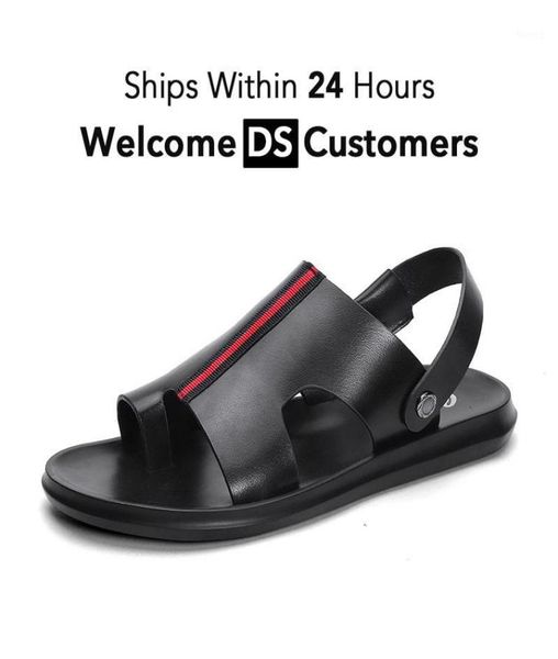 

2020 new mens sandals summer casual flat breathable mens sandals genuine leather lightweight outdoor men comfort15202434, Black