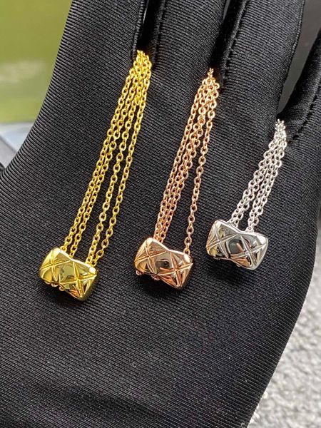 

designer women's necklace diamond shape pendant lucky girl classic lattice choker steel jewelry gift, Silver