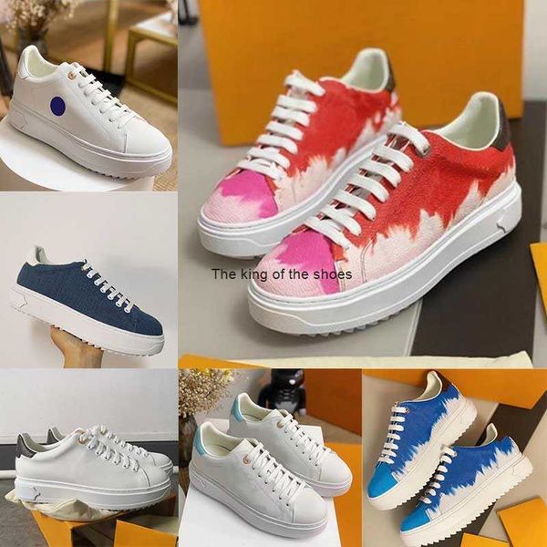 

2022 luxury time out casual shoes letter printing embroidery women's thick-soled calf leather shoes embossed denim patchwork rubber fla, Black