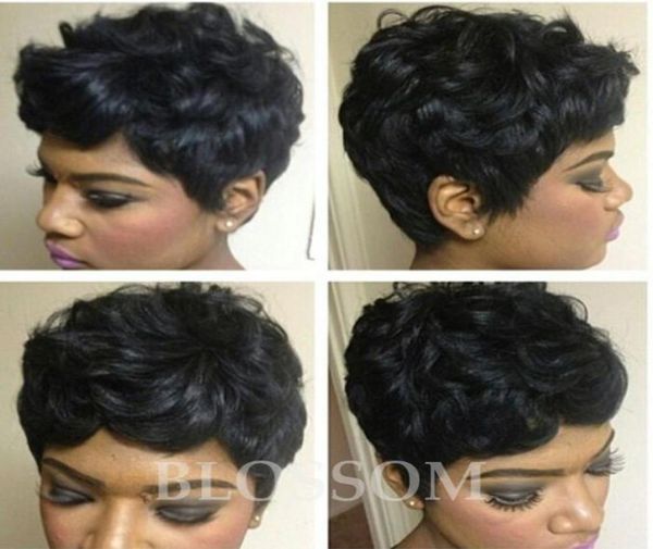 

charming short curly short bob cut wigs with baby hair glueless virgin brazilian short full lace human hair wigs for black wom7353133, Black;brown