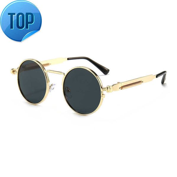 

vintage round punk sunglasses men's spring metal steampunk mirror sun glasses for men women retro personality eyewear, White;black