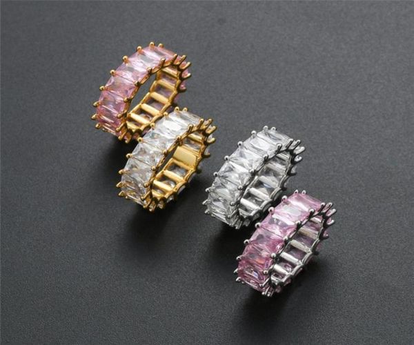

europe and america ring jewelry gold silver color iced out clear pink square cubic zircon jewelry rings79533239720581, Golden;silver