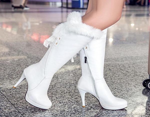 

2021 fashion knee high boots women039s winter boots thick high heel long round slip on spring autumn shoes woman black white5423125