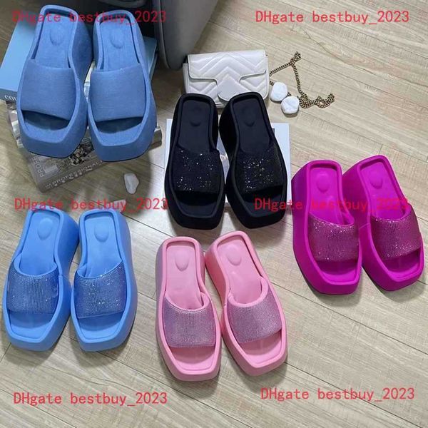 

2023 summer new fashion womens thick sole platform sandals designer shiny cloth slippers versatile, Black