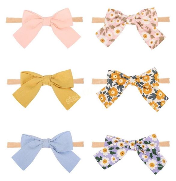 

cute little daisy pattern bows elastic hairband vintage print bowknot traceless nylon headband baby accessories holiday gifts1102276, Slivery;white
