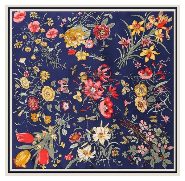 

lesida pure silk scarf women large shawls flower design square scarves echarpes foulards femme wrap bandanas 130130cm1550998, Blue;gray
