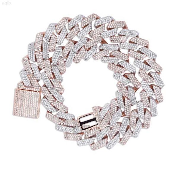 

two-tone 925 sterling silver moissnaite diamond iced out miami cuban link chain necklaces
