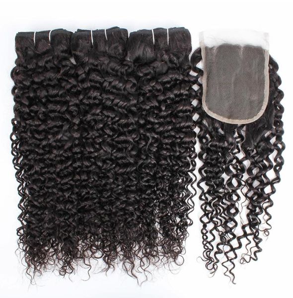 

kisshair jerry culry hair 3 bundles with closure natural color indian human hair bundle brazilian peruvian curly hair weft3153747, Black;brown