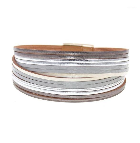 

gradient color leather bracelets for women fashion multilayer wide wrap bracelet magnetic clasp bracelet female jewelry13235418, Golden;silver