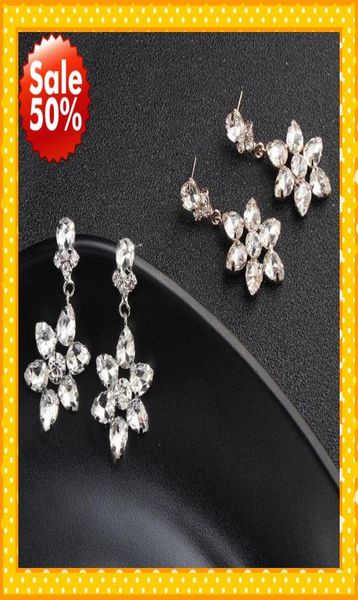 

romantic flowers sliver rose gold jewelry crystal wedding earrings for bride dusty fashion style evening prom party jewelry5059752, White