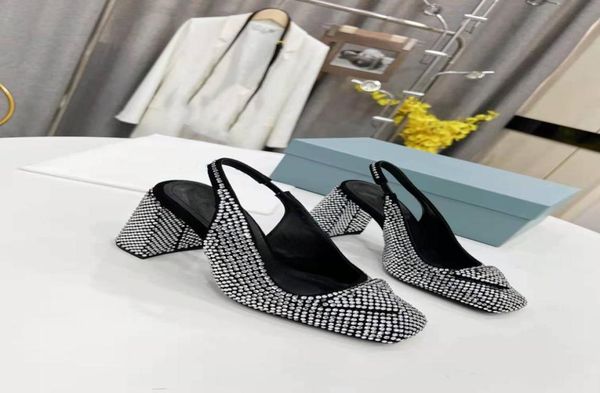 

satin slingback pumps sandals with crystals satins crystals series chunky heels women039s sandal size 35412739360, Black