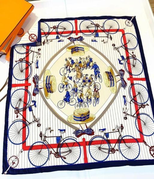 

scarves 100 twill silk scarf women brand bandana handmade curled foulard 90cm bicycle printed head hijab square shawl7157240, Blue;gray