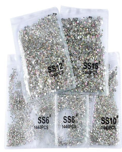 

nail art decorations 1440pcsbag ss3ss20 clear crystal ab color 3d rhinestones garment non fix flatback glass stones vb7535578, Silver;gold