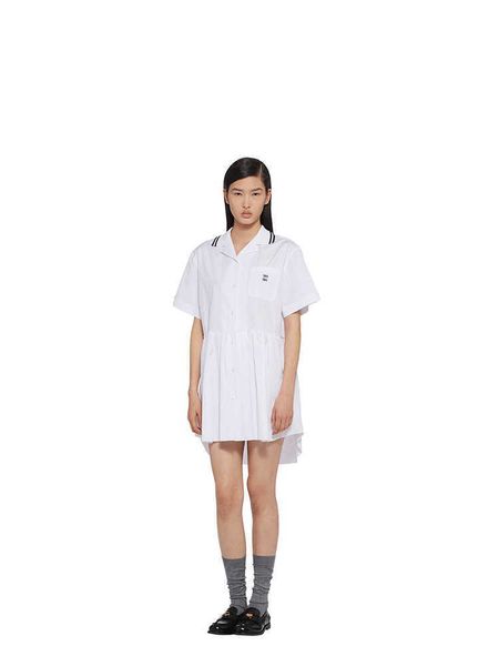 

23ss women dresses summer dress womens designer clothing knitted striped stitching lapel embroidery pocket white shirt dress set womens clot, Black;gray