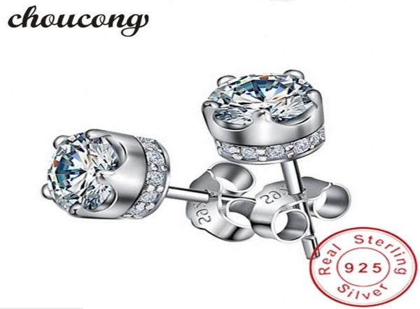 

choucong new women crown earrings diamond 925 sterling silver party wedding stud earrings for women fashion jewelry2840184, Golden;silver