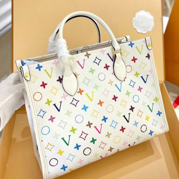 

2023 new tote bag 22ss pure leather designer hand bag fashion gradient color bag women's 34cm letter embossed shopping bag high grade c