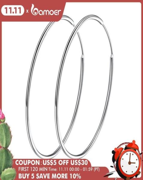 

hoop huggie memnon 925 sterling silver large earrings circle endless big hoops earring 304050mm for women girls9301230, Golden;silver