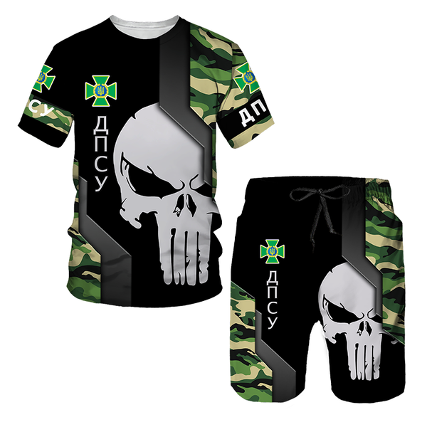

men's camouflage army soldier full print summer t-shirt set harajuku outdoor sports casual 3d sportswear men's set, White;black