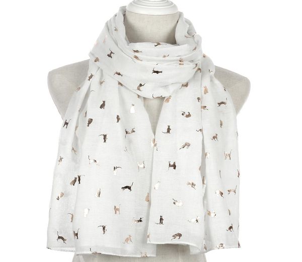 

2020 new beautiful cat print gold foil christmas scarves and shawls long animal print gold lurex scarf wrap hijab 7261823, Blue;gray