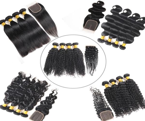 

100 unprocessed body wave bundles with frontal brazilian deep water wave human hair bundles with closure weave brazilian virgin h2303087, Black;brown