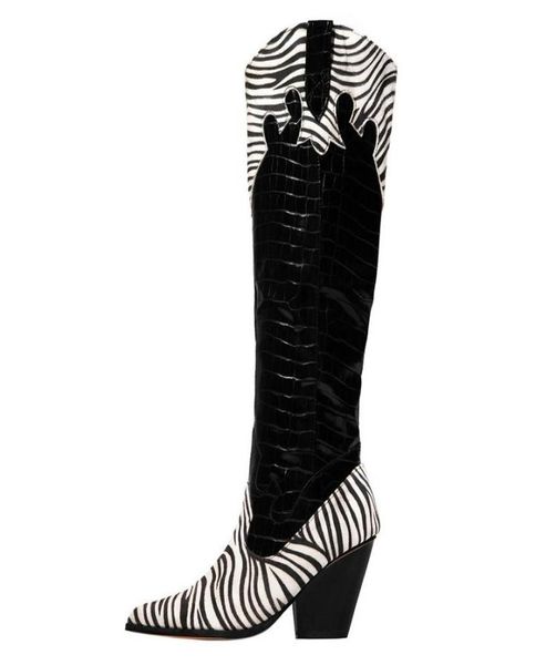 

2020 fashion snack zebra pattern women long boots pu leather high heels shoes for woman platform street autumn winter1532702, Black