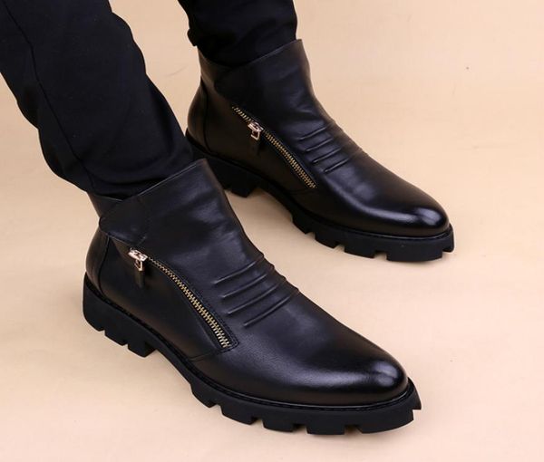 

boots mens leisure cowboy natural leather shoes party nightclub dress platform boot ankle botas masculina zapatos hombre botines6588799, Black