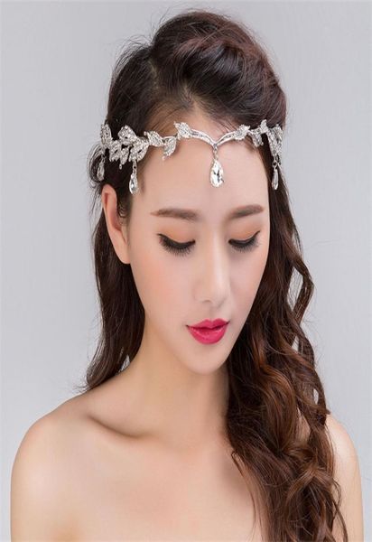 

1 piece silver crystals rhinestones leaves head chain jewelry forehead headpiece bride rhinestone wedding hair accessories 2001 t22040021, Slivery;golden