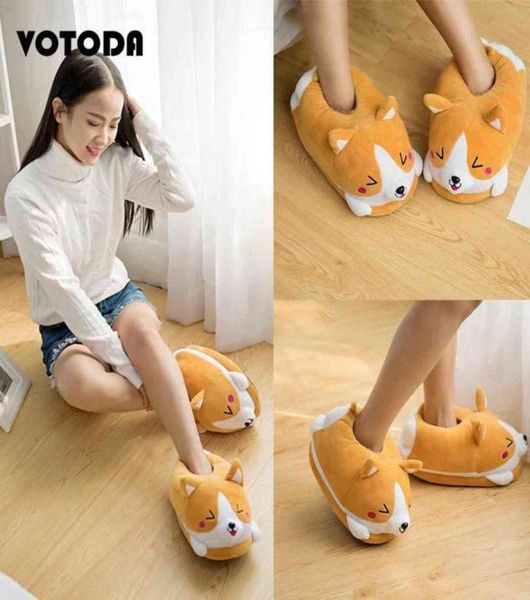 

home slides female winter plush corgi slippers warm women floor indoor shoes cute funny slippers flat nonslip flip flops h17081187, Black