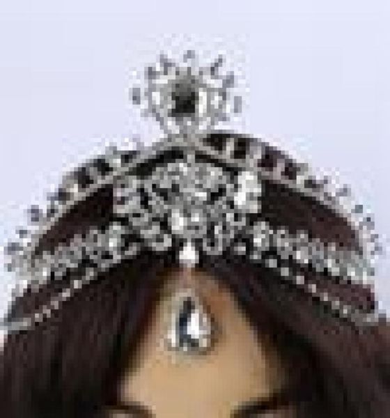 

fashion sparkly crystal bridal head chain indian hair jewelry tikka women wedding tiara bride forehead decoration accessories c1813694733, Slivery;golden