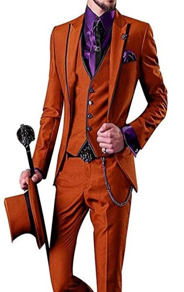 

fashionable one button orange groom tuxedos peak lapel men wedding party groomsmen 3 pieces suits jacketpantsvesttie k2324740818, Black;gray