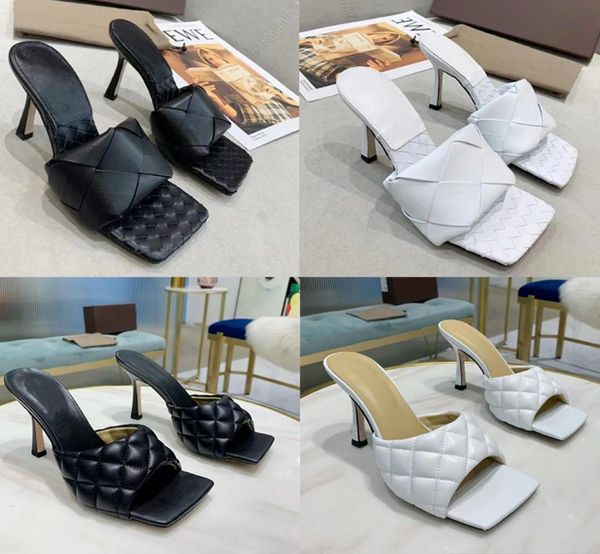 

slides lido sandals padded leather high heels shoes woven women slippers square mules sandal ladies wedding dress shoes with 6041635, Black