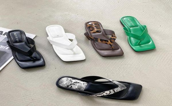 

slippers women flip flops 2021 summer fashion green square toe outdoor beach slides soft casual flat shoes sandals2373931, Black